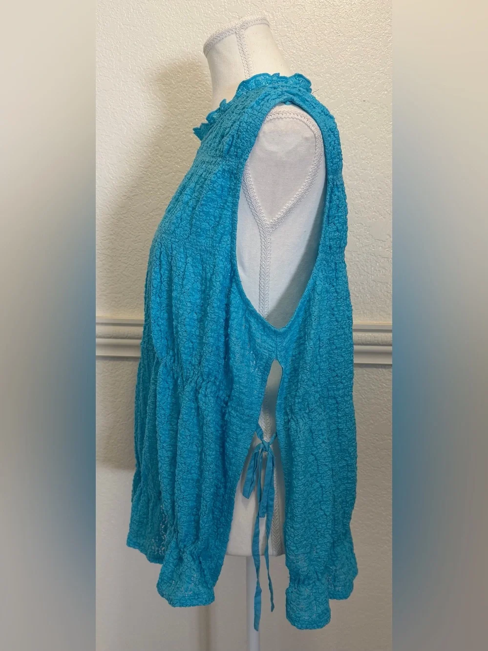 Free People Turquoise Textured Side-Tie Boho Cinch Me Top